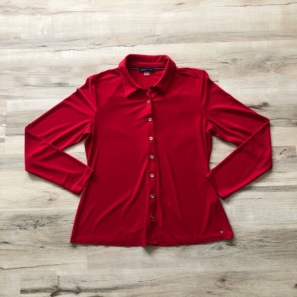 Tommy Hilfiger Vibrant Red Women's Button-Down Shirt - Picture 1 of 7